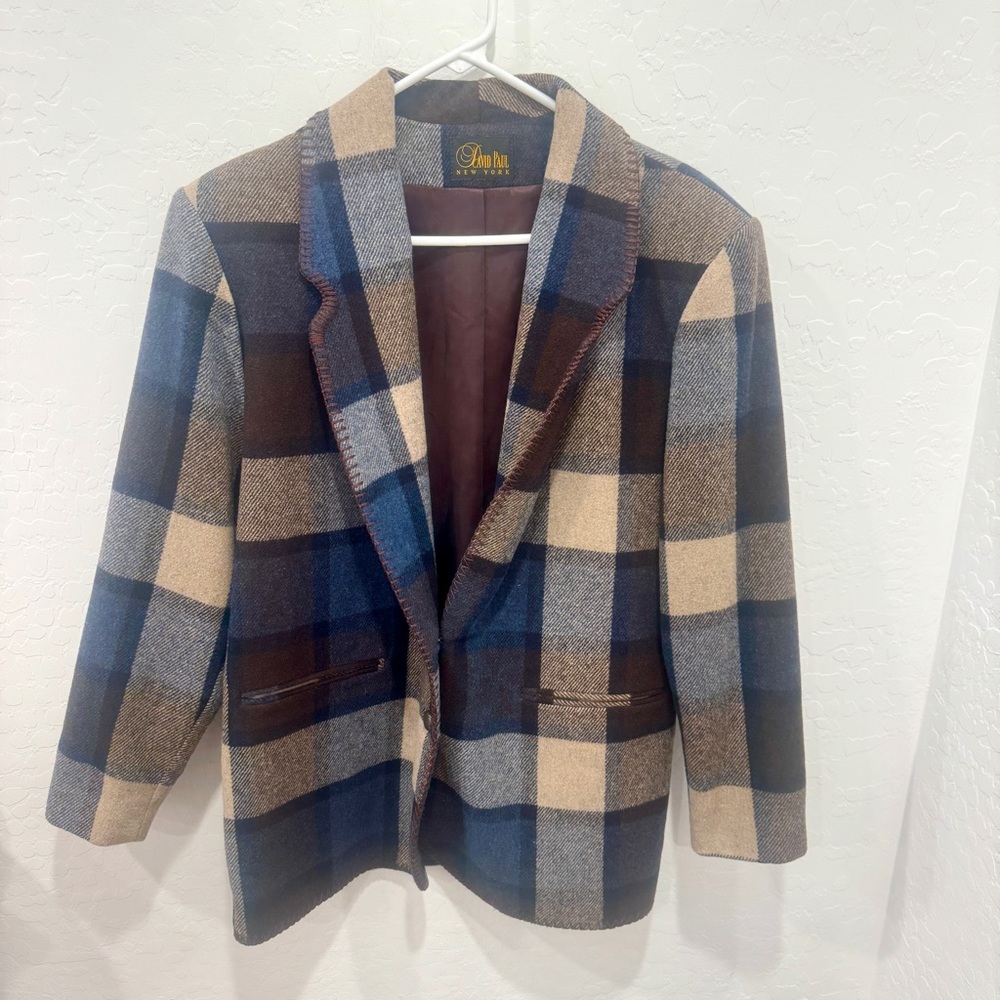 David Paul New York Plaid Blazer Jacket Womens Small Wool Blend Preppy Academia